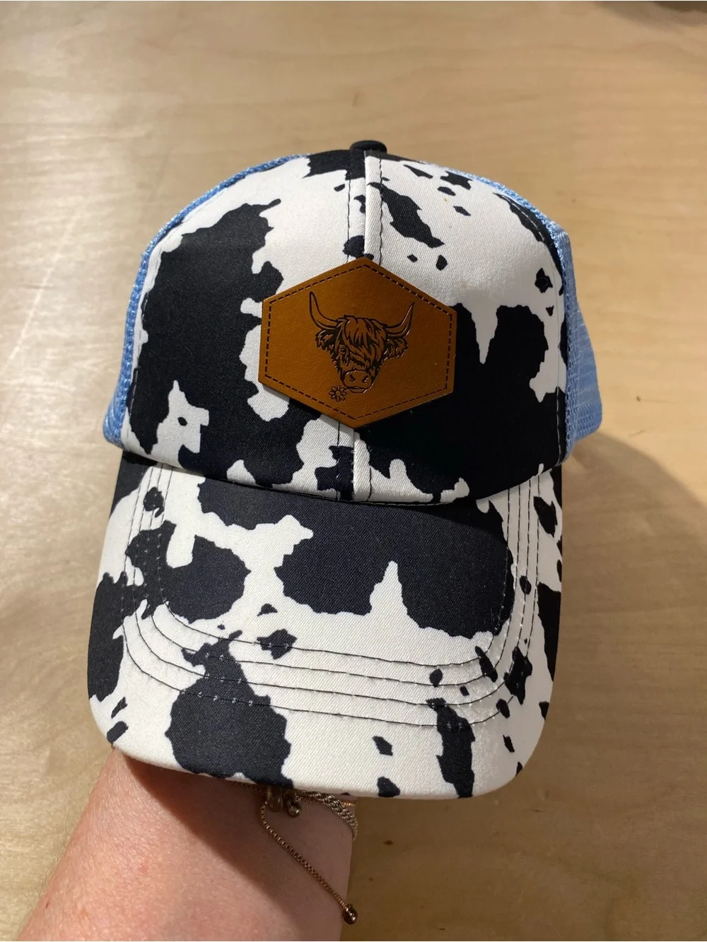 Cow Print Baseball Cap with Brown Patch - Blue/Black/White (SZ)